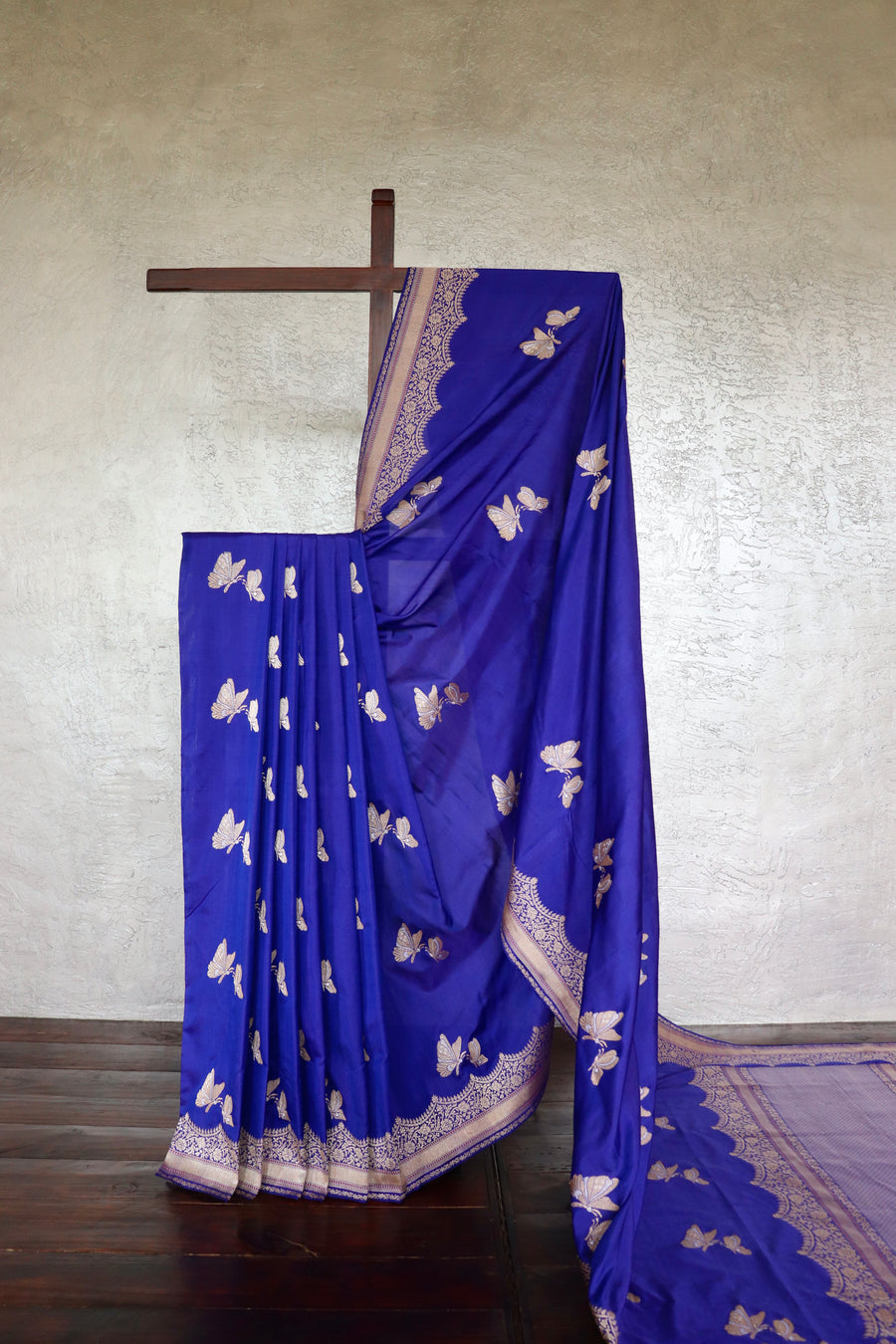 Cobalt Butterfly Buti Banarasi Katan Silk Handwoven Saree