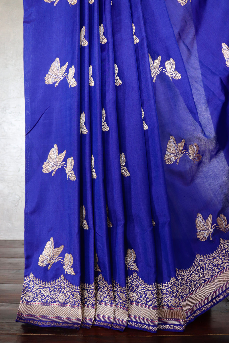 Cobalt Butterfly Buti Banarasi Katan Silk Handwoven Saree
