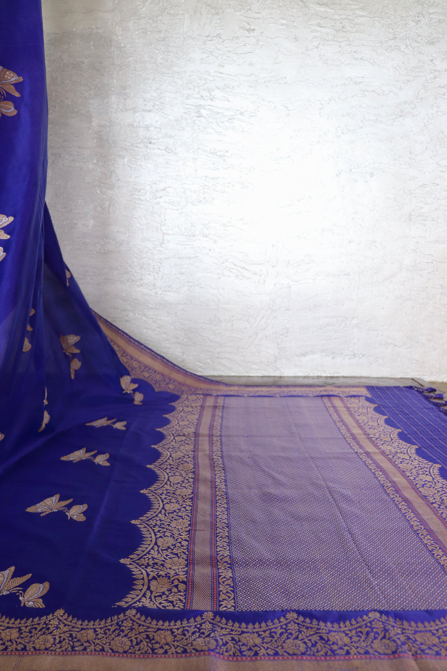 Cobalt Butterfly Buti Banarasi Katan Silk Handwoven Saree