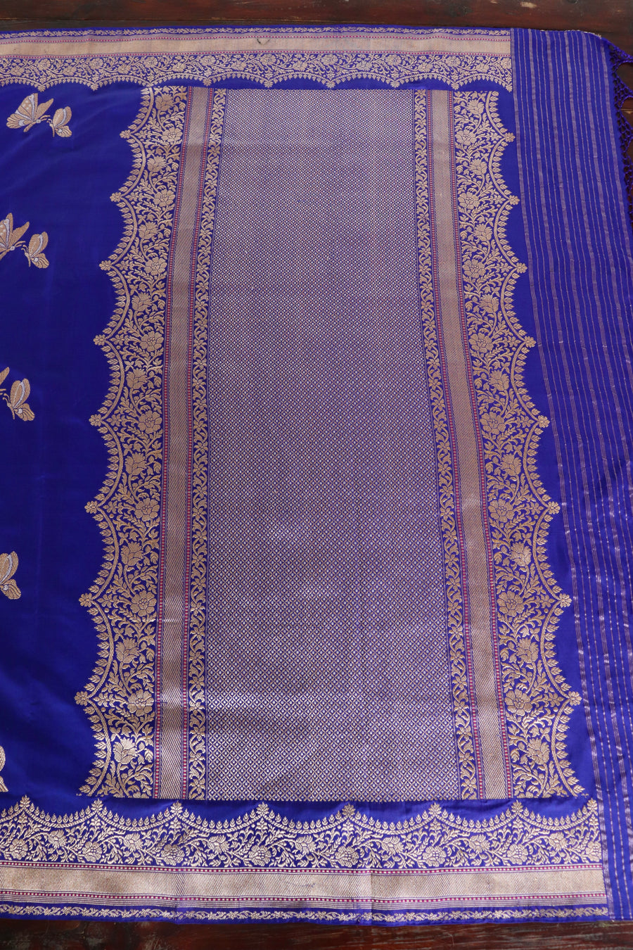 Cobalt Butterfly Buti Banarasi Katan Silk Handwoven Saree