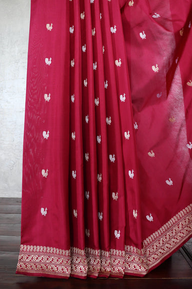 Crimson Peacock Motif Silk Banarasi Saree | Stuti Weaves