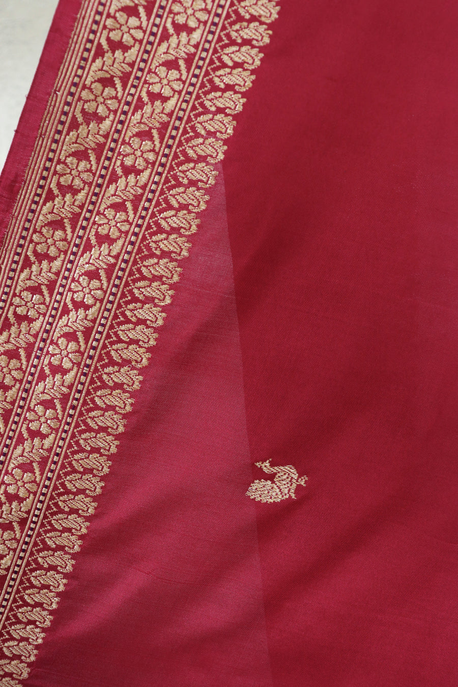 Crimson Peacock Motif Silk Banarasi Saree | Stuti Weaves