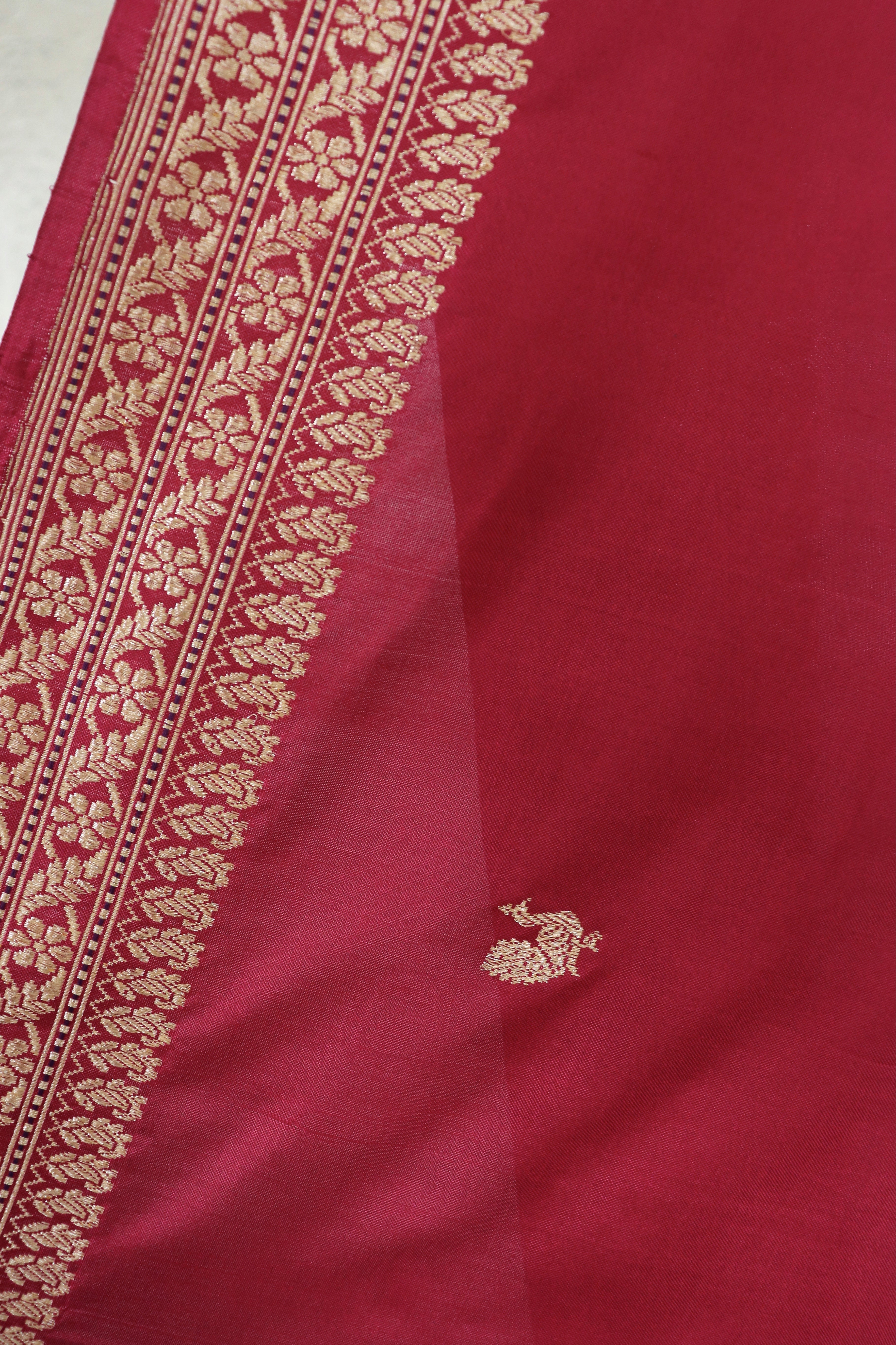 Crimson Peacock Motif Pure Silk Handloom Banarasi Saree