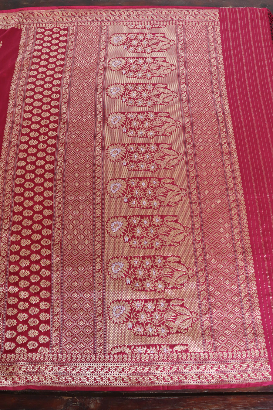 Crimson Peacock Motif Silk Banarasi Saree | Stuti Weaves
