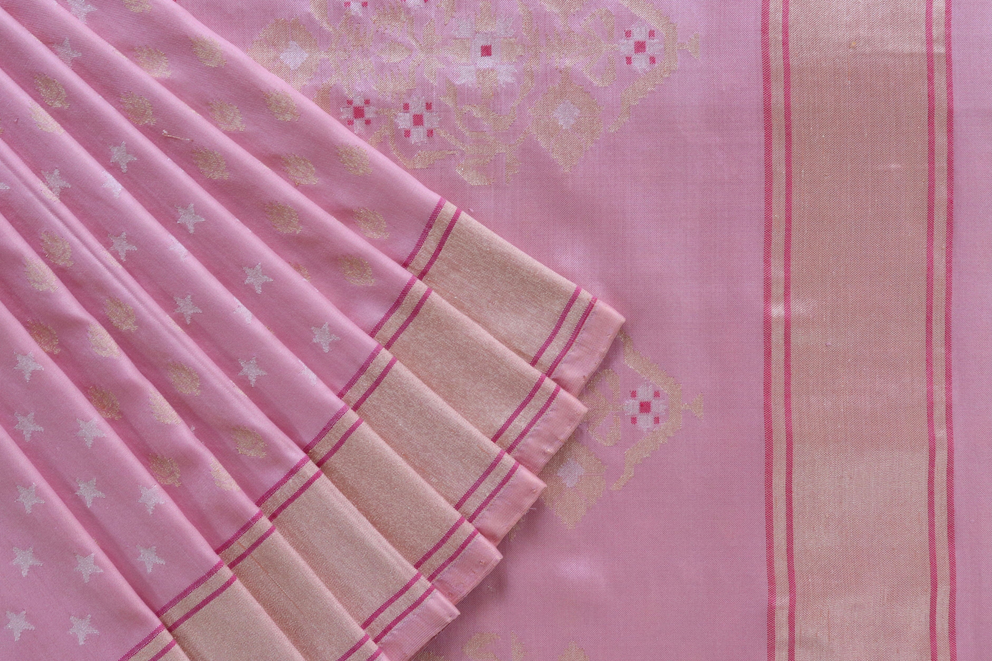 Rose Pink Pure Zari Silk Handwoven Banarasi Saree