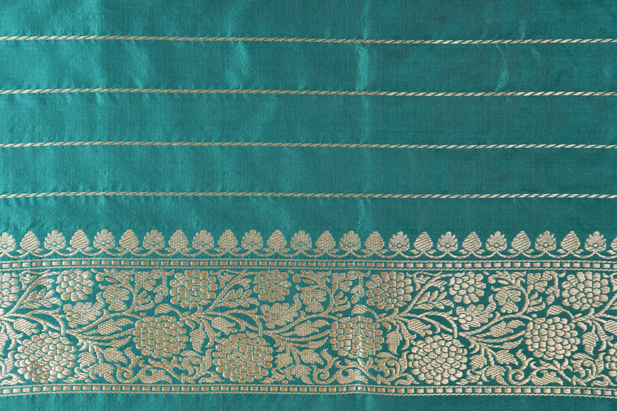 Beige & Green Kadiyal Pure Katan Silk Handloom Banarasi Saree