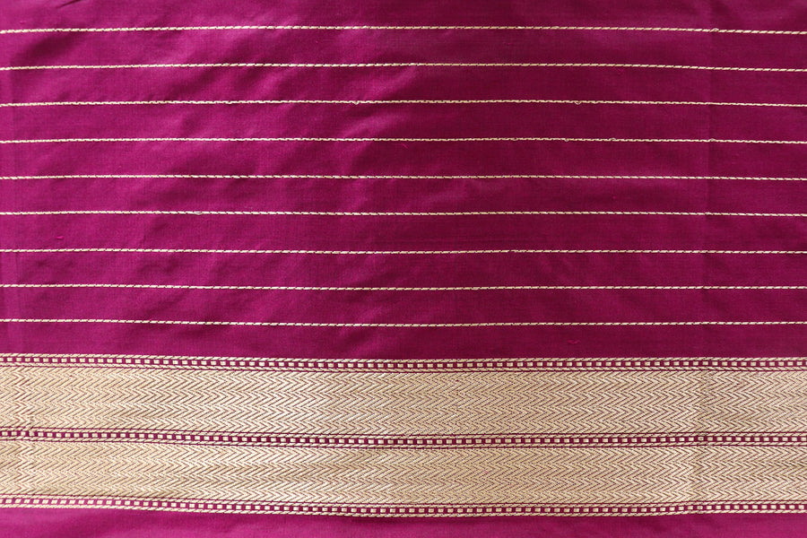 Wine Floral Chinar Jangla Pure Silk Handloom Banarasi Saree