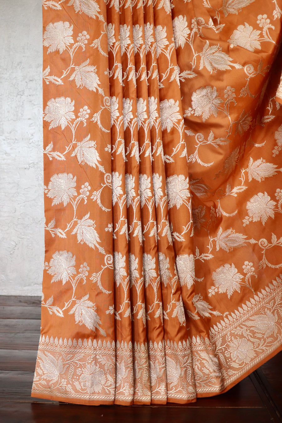 Rust Chinar Jangla Pure Silk Handloom Banarasi Saree