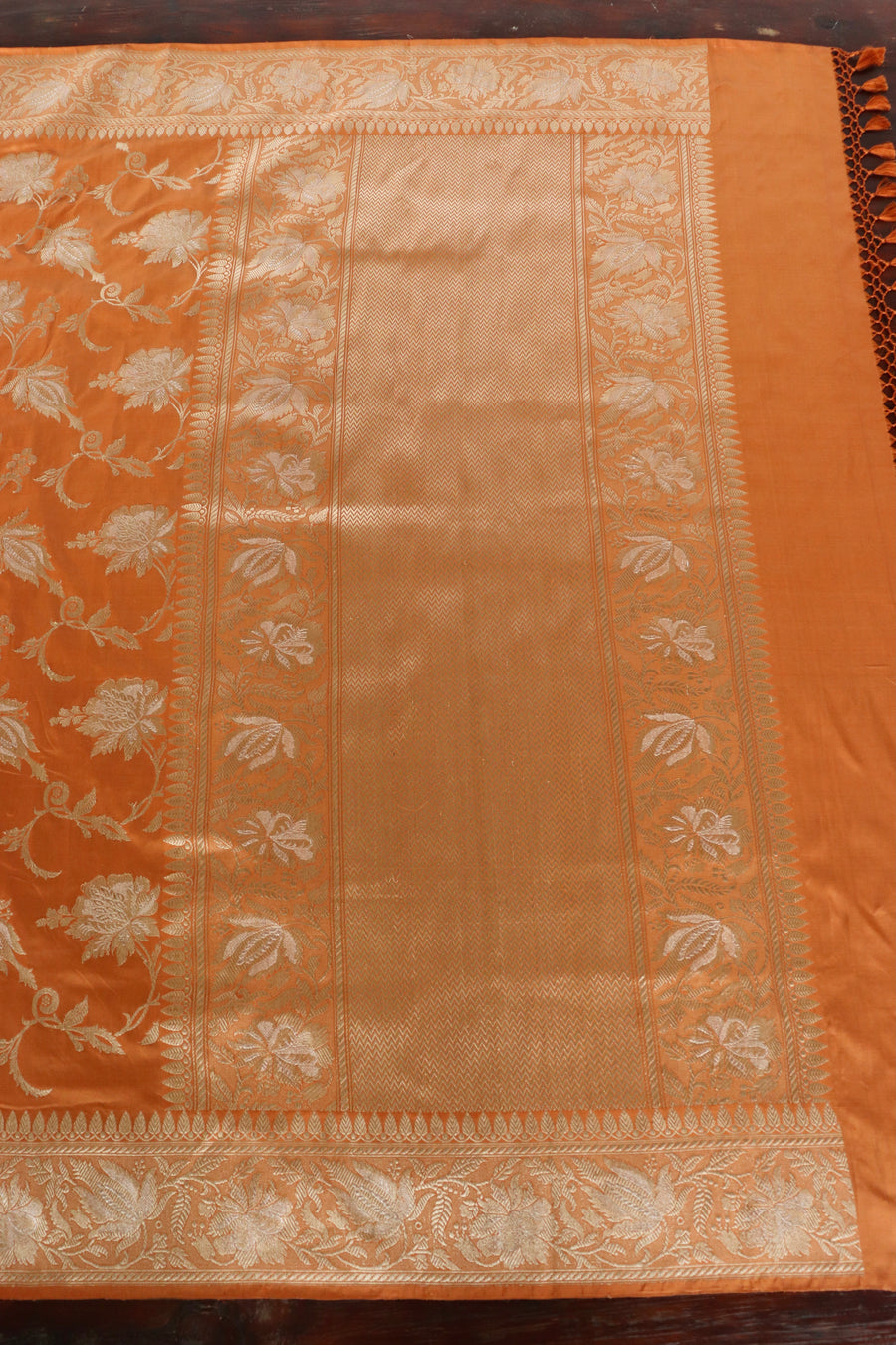 Rust Chinar Jangla Pure Silk Handloom Banarasi Saree