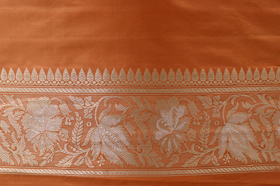 Rust Chinar Jangla Pure Silk Handloom Banarasi Saree