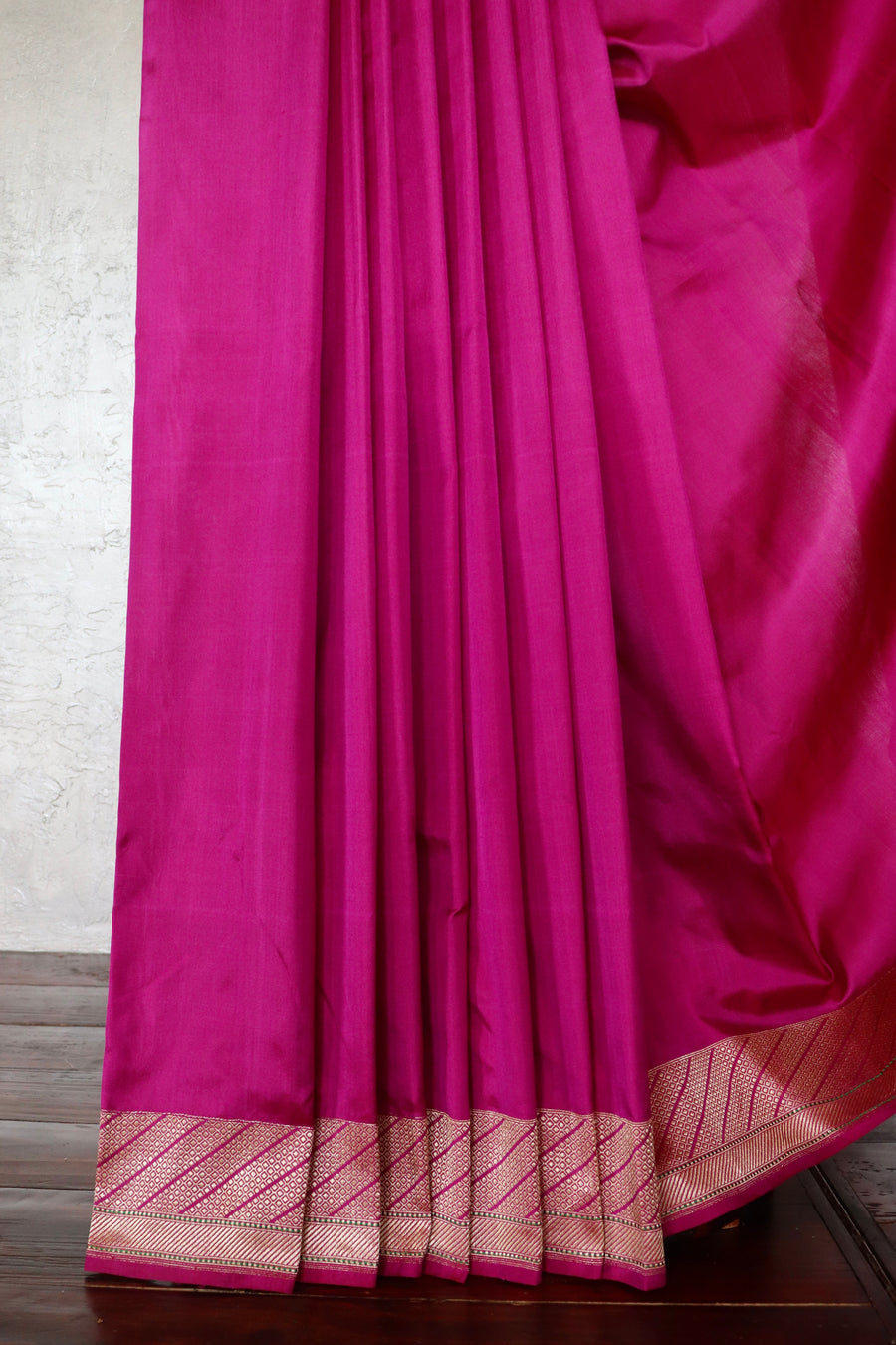 Magenta Zari Border Ektara Pure Katan Silk Handloom Saree