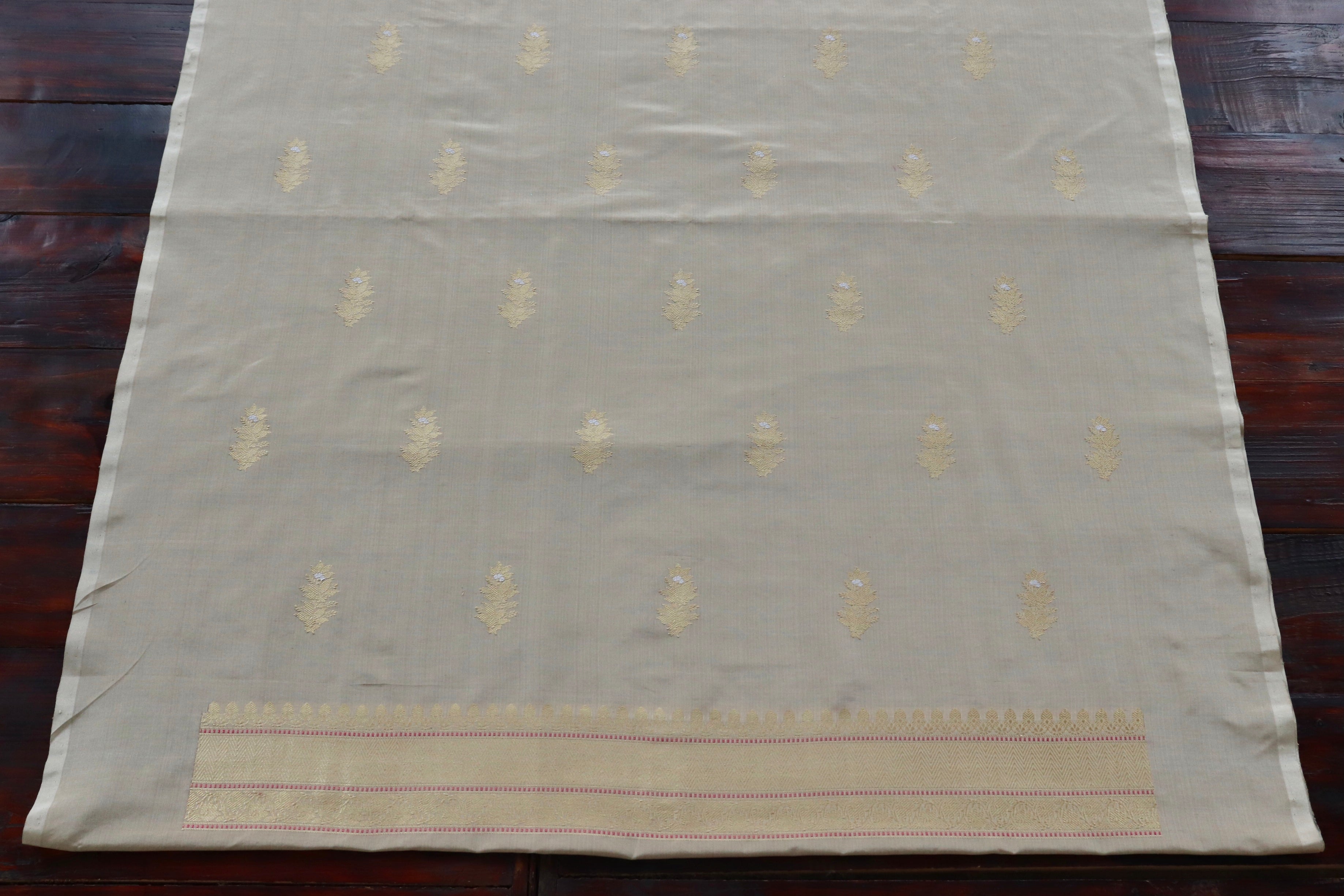 Beige Katan By Cotton Silk Handloom Banarasi Suit Set