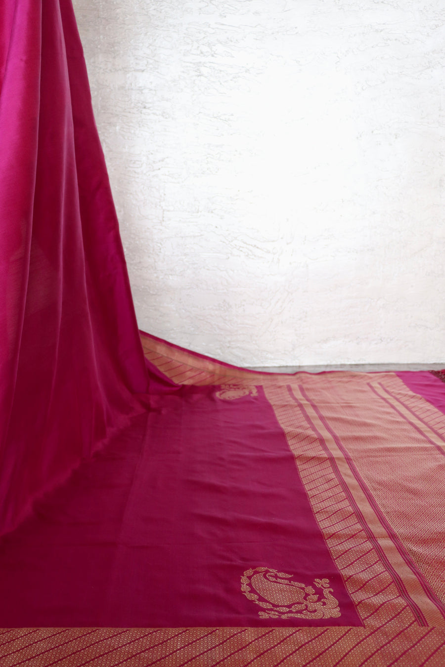 Magenta Zari Border Ektara Pure Katan Silk Handloom Saree