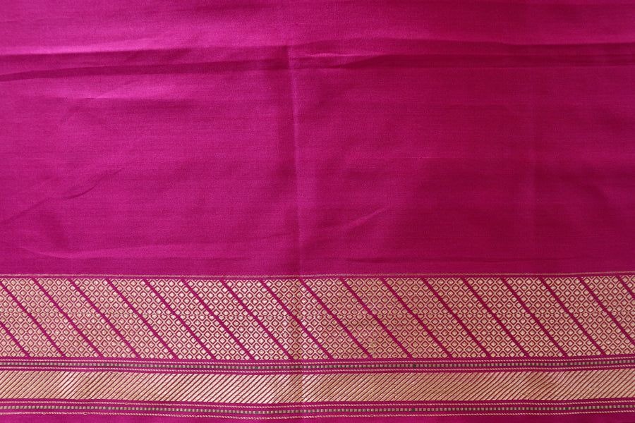 Magenta Zari Border Ektara Pure Katan Silk Handloom Saree