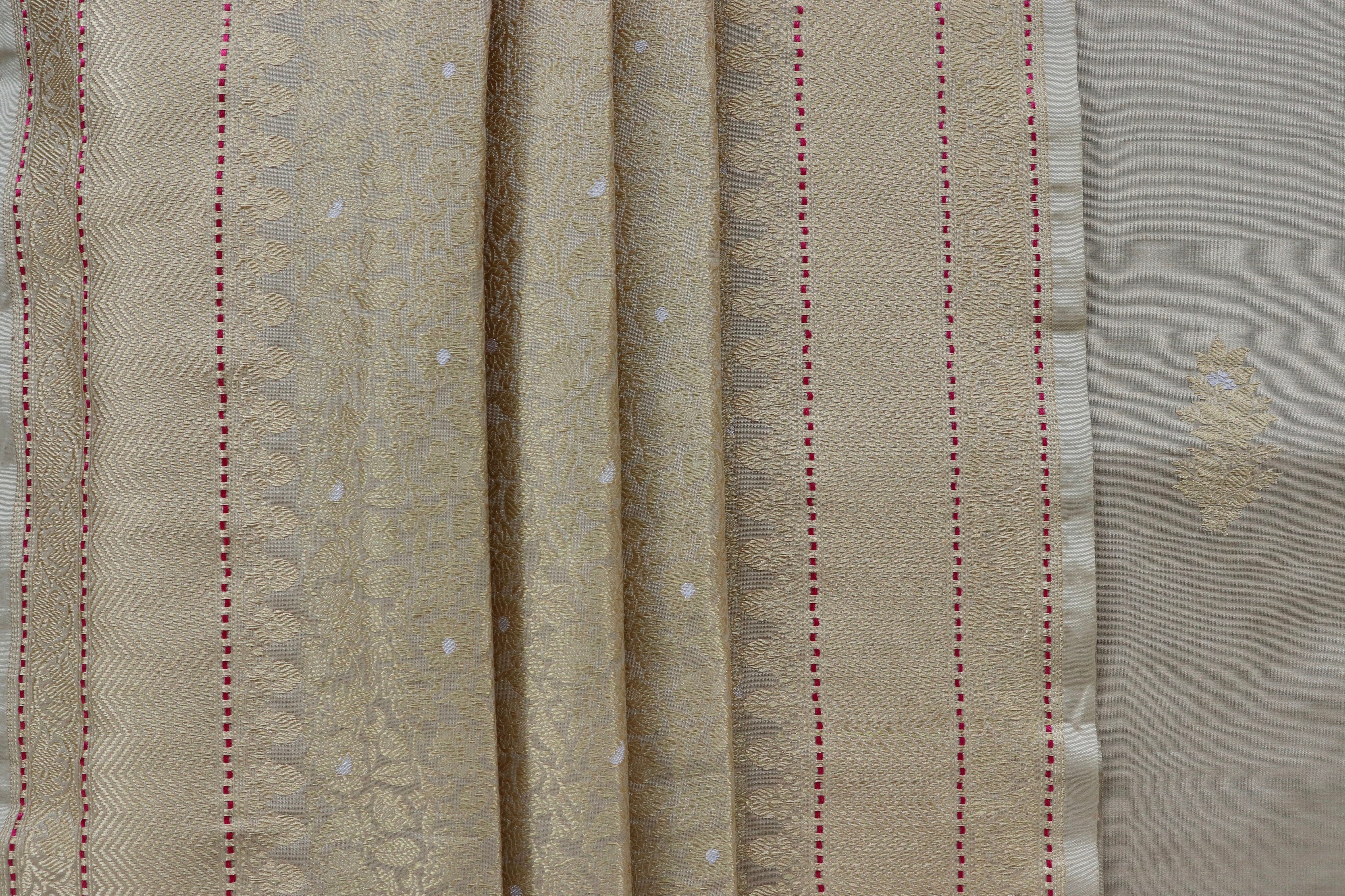 Beige Katan By Cotton Silk Handloom Banarasi Suit Set