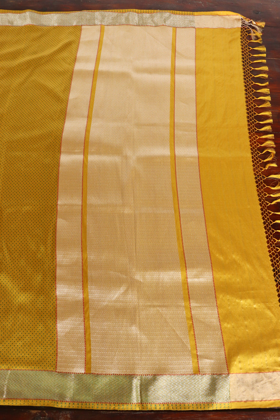 Yellow & Green Do Rukhi Resham Handwoven Banarasi Tanchoi Silk Saree