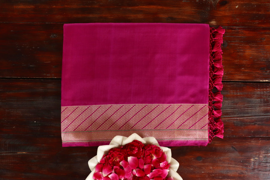 Magenta handloom Banarsi saree in pure Katan silk
