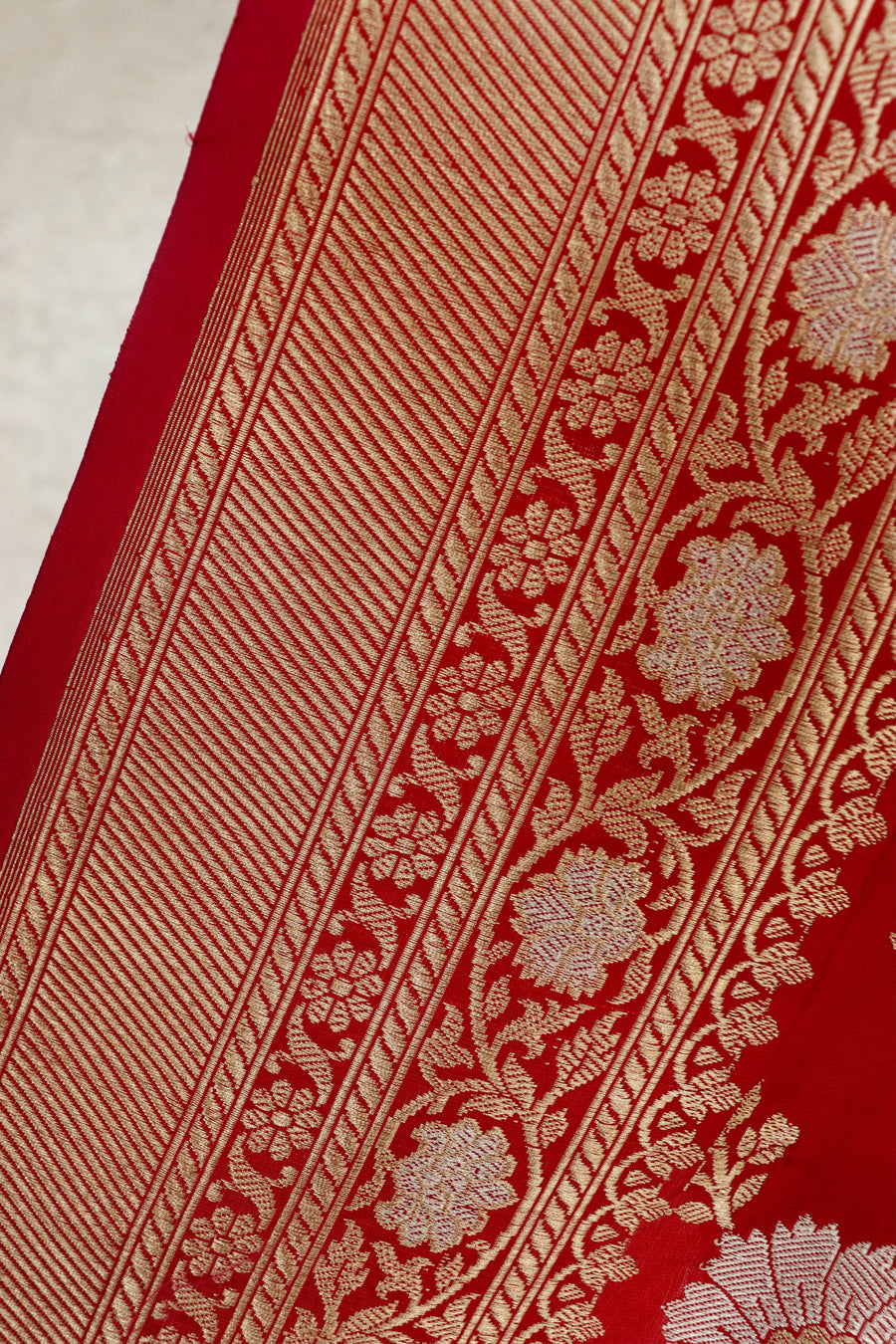 Red Zig Zag Jangla Pure Silk Banarasi Saree | Stuti Weaves