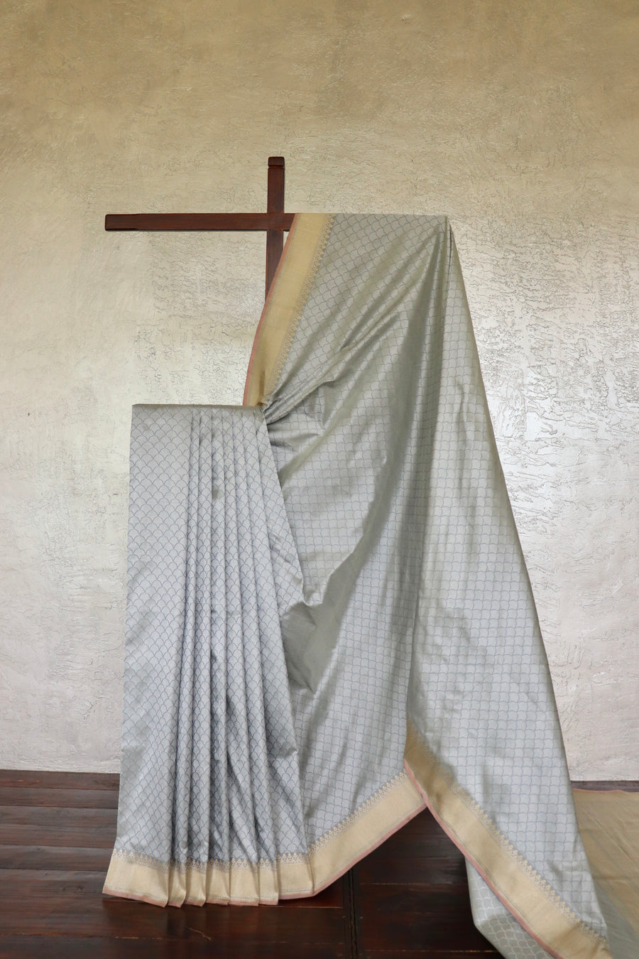 Grey Tanchoi Pure Silk Banarasi Saree | Stuti Weaves