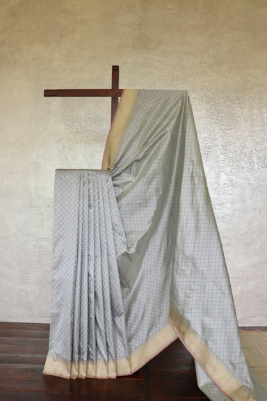 Grey Tanchoi Pure Silk Banarasi Saree | Stuti Weaves