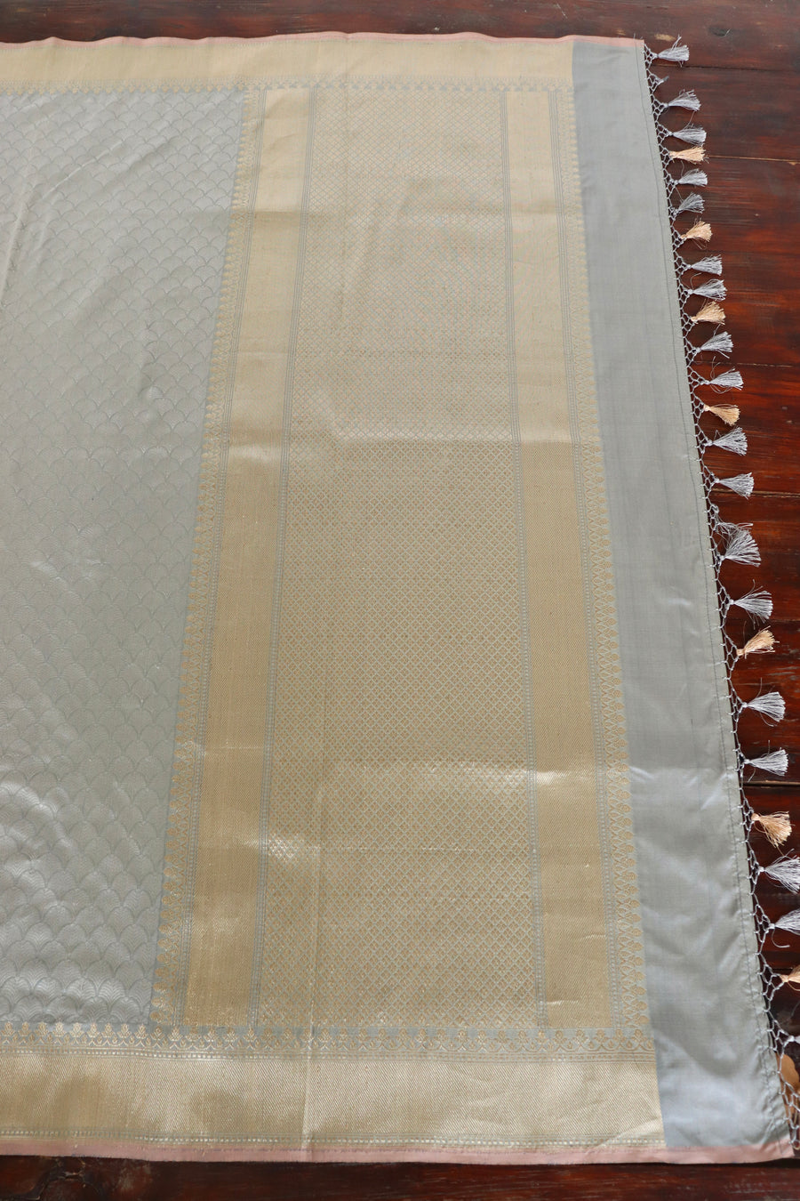 Grey Tanchoi Pure Silk Banarasi Saree | Stuti Weaves