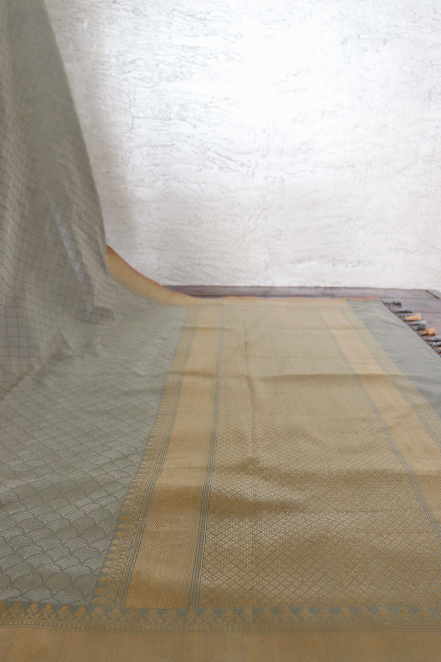 Grey Tanchoi Pure Silk Banarasi Saree | Stuti Weaves