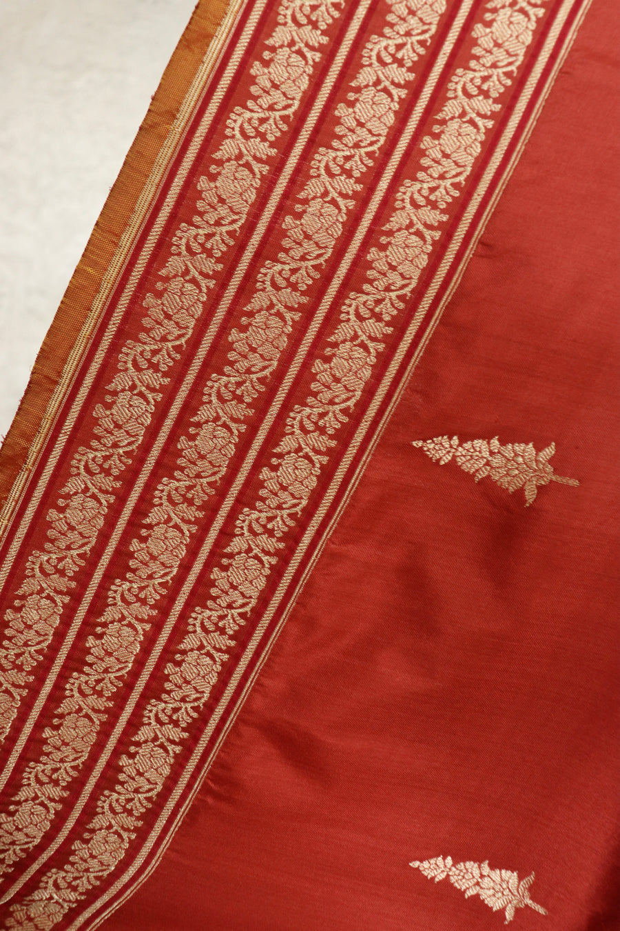 Rust Cypress Buti Motif Pure Silk Handloom Banarasi Saree