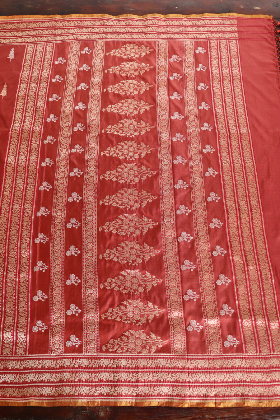 Rust Cypress Buti Motif Pure Silk Handloom Banarasi Saree