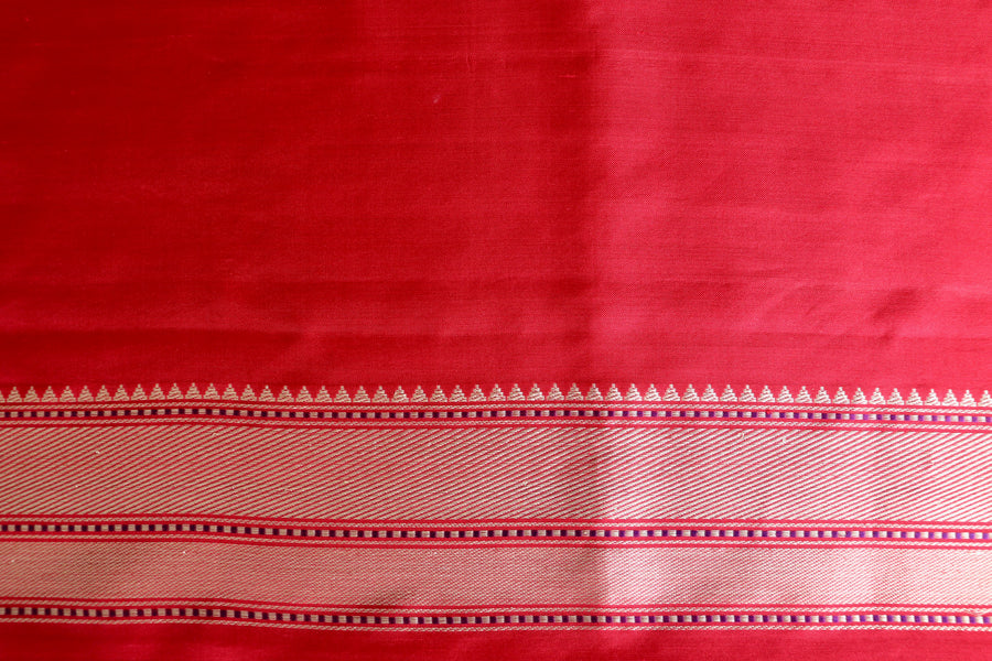 Red Diamond Buti Kadhua Motif Pure Katan Silk Handloom Saree