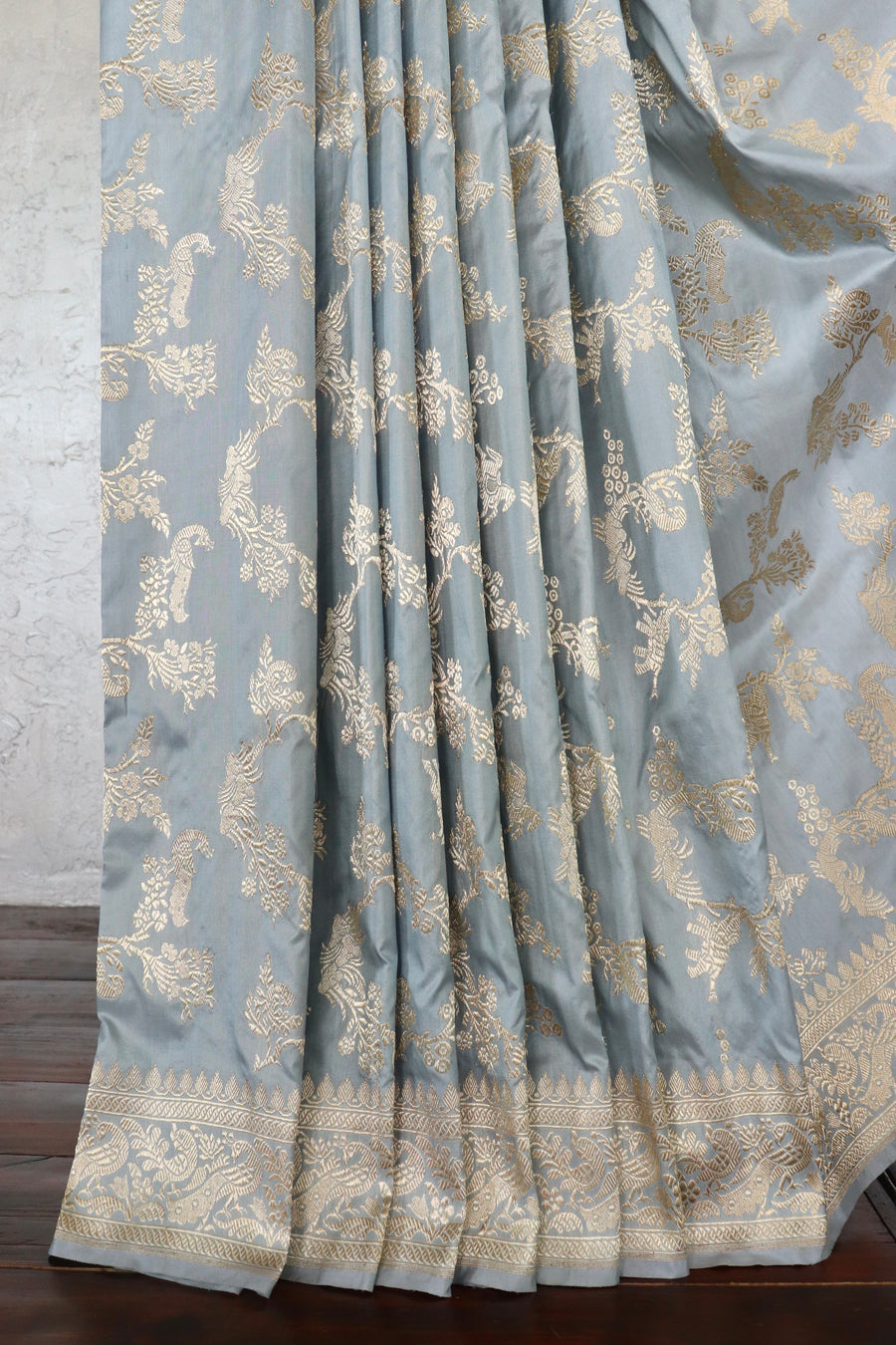 Grey Kadhua Pure Silk Handloom Banarsi Saree