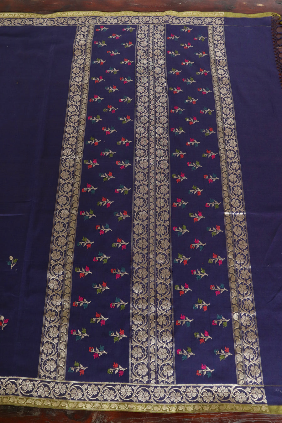 Navy Meenakari Buti Cotton Kadhua Motif Banarasi Handloom Saree