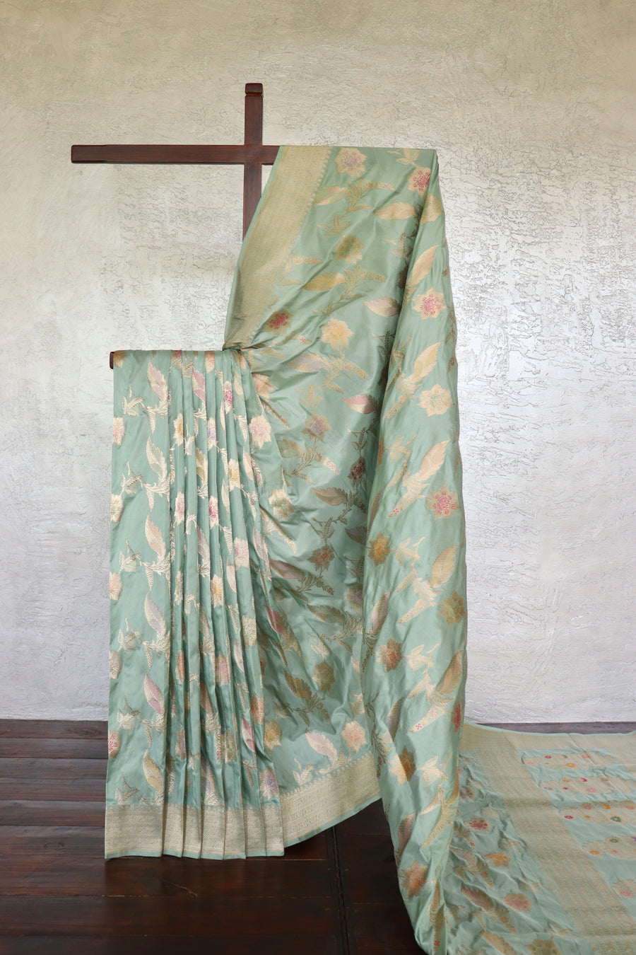 Sage Green Kadhua Pure Silk Jangla Handwoven Saree