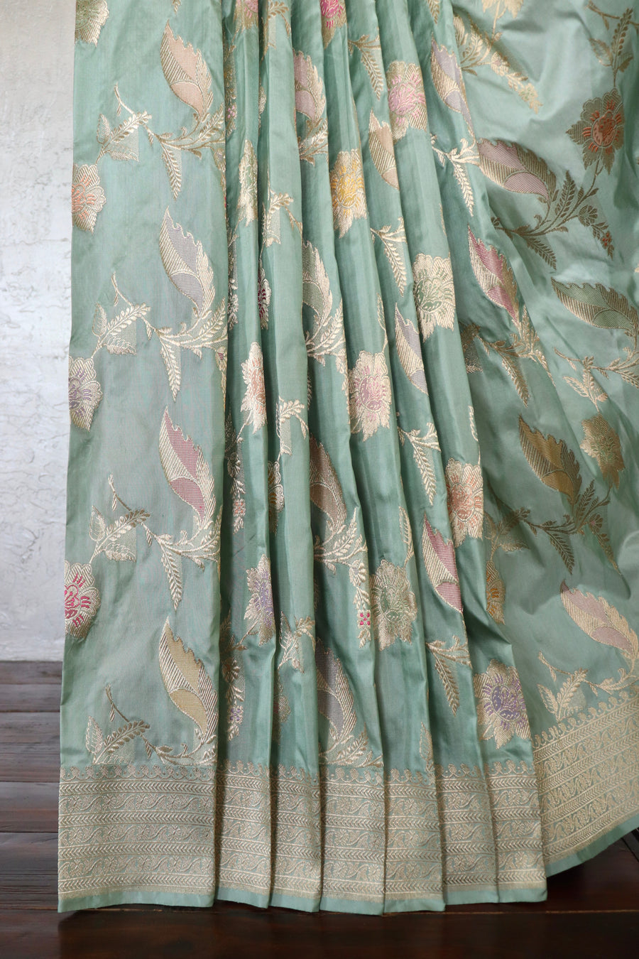 Sage Green Kadhua Pure Silk Jangla Handwoven Saree