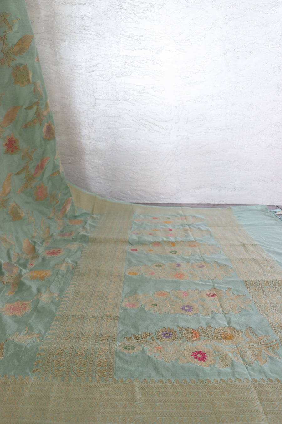 Sage Green Kadhua Pure Silk Jangla Handwoven Saree