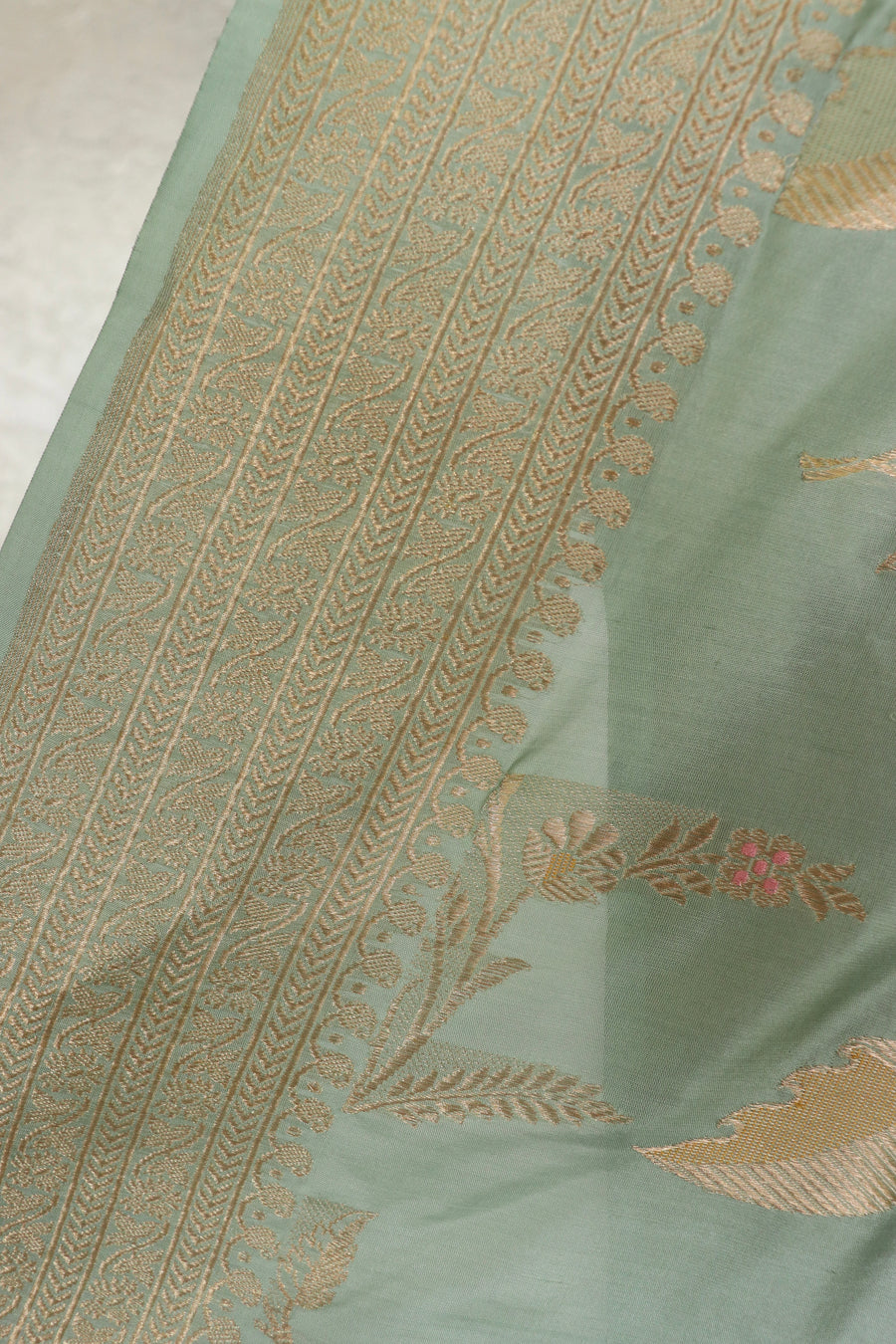 Sage Green Kadhua Pure Silk Jangla Handwoven Saree