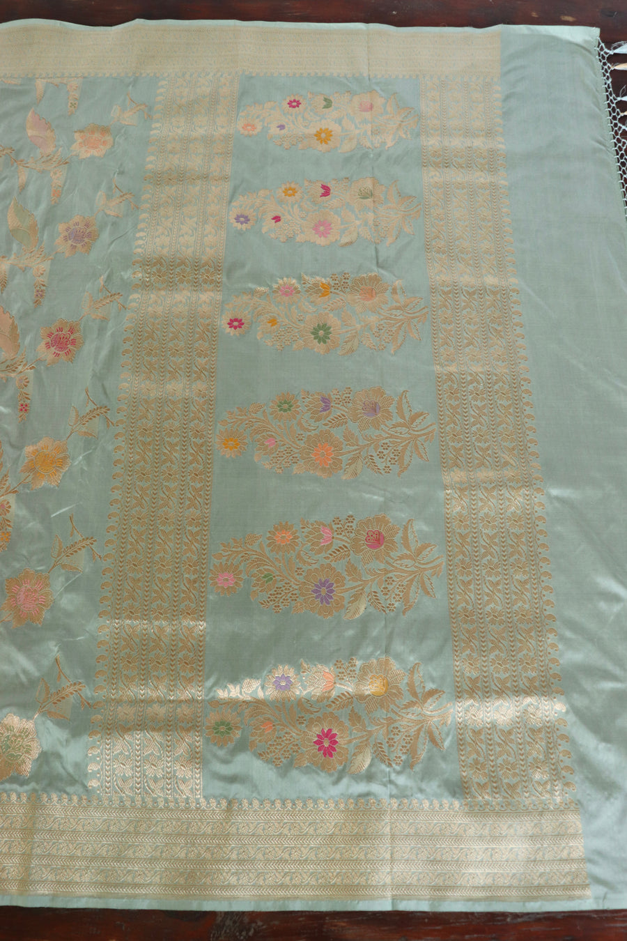 Sage Green Kadhua Pure Silk Jangla Handwoven Saree