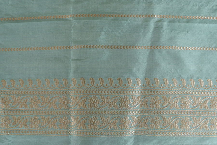 Sage Green Kadhua Pure Silk Jangla Handwoven Saree