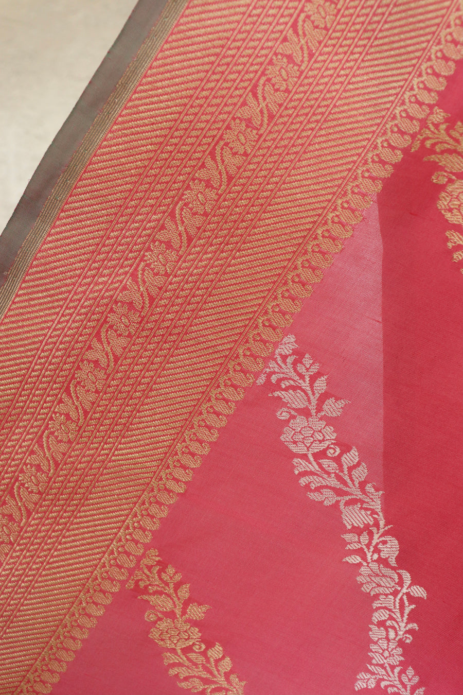 Rose Pink Diagonal Jaal Pure Katan Silk Banarsi Saree