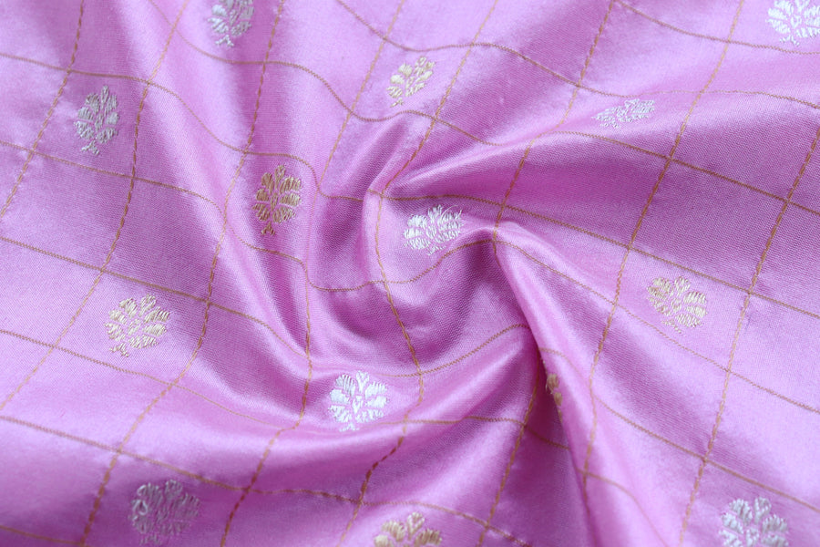 Pink Check Pure Silk Handloom Banarasi Saree