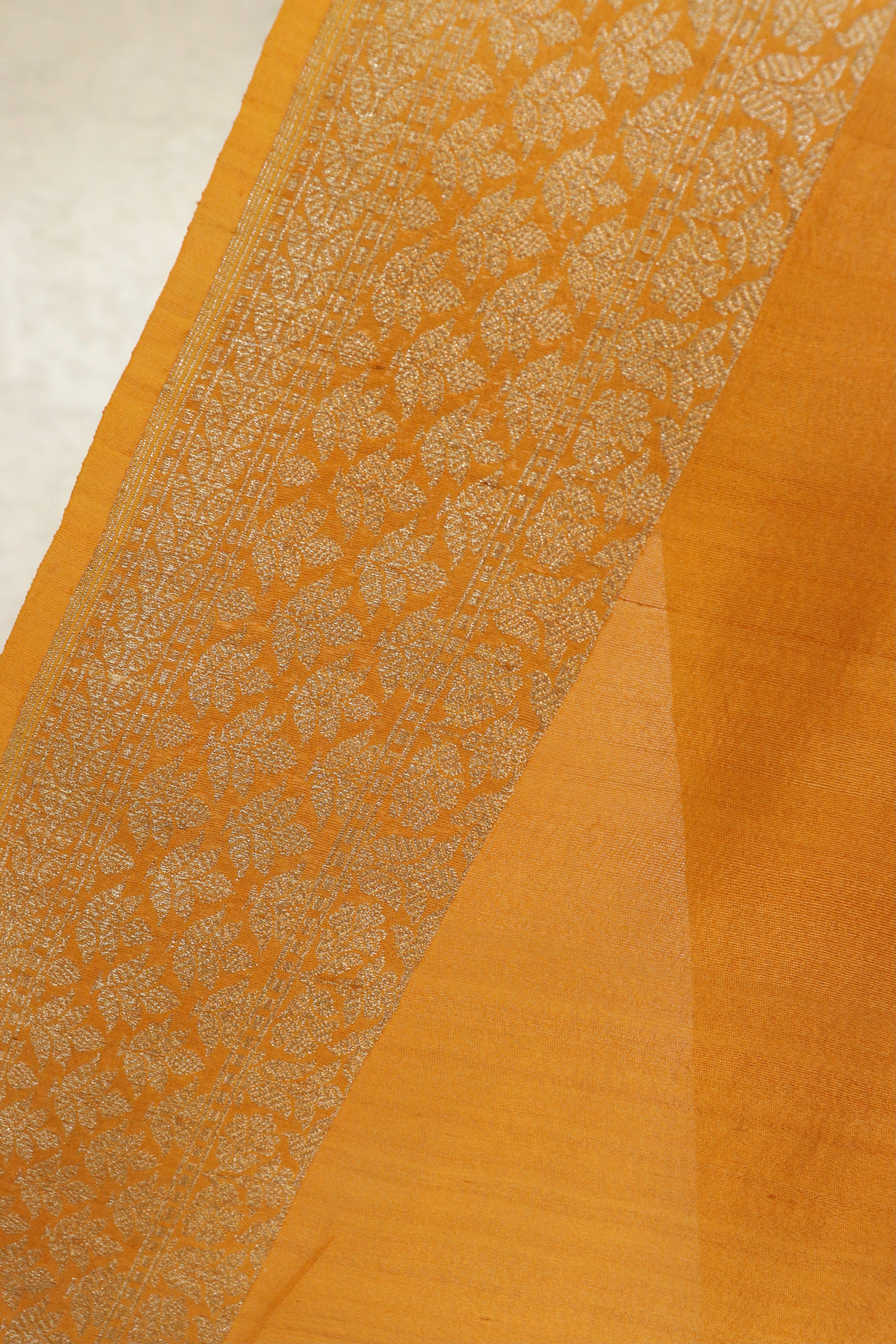 Marigold Floral Buti Pure Tussar Silk Handloom Banarasi Saree