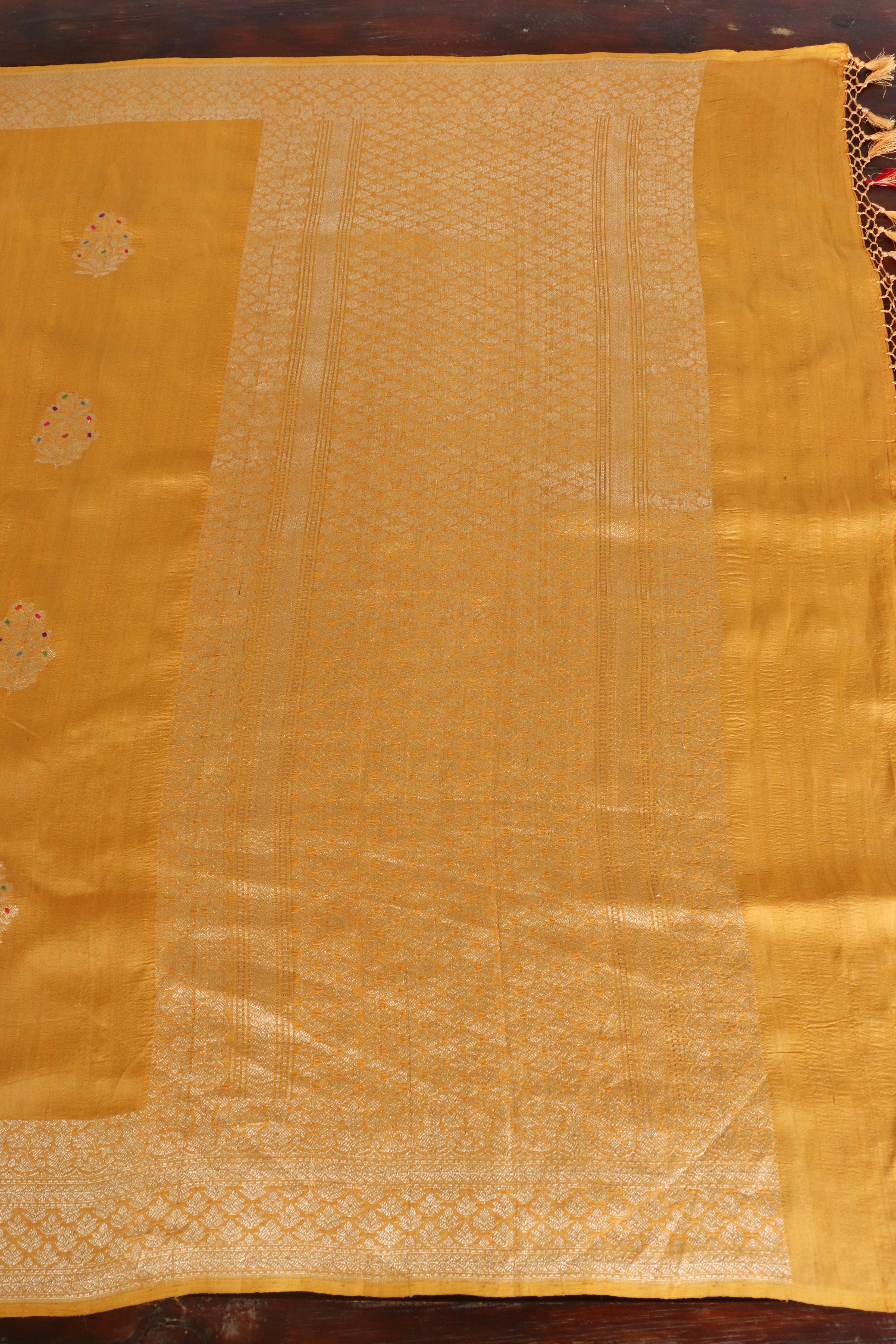 Marigold Floral Buti Pure Tussar Silk Handloom Banarasi Saree