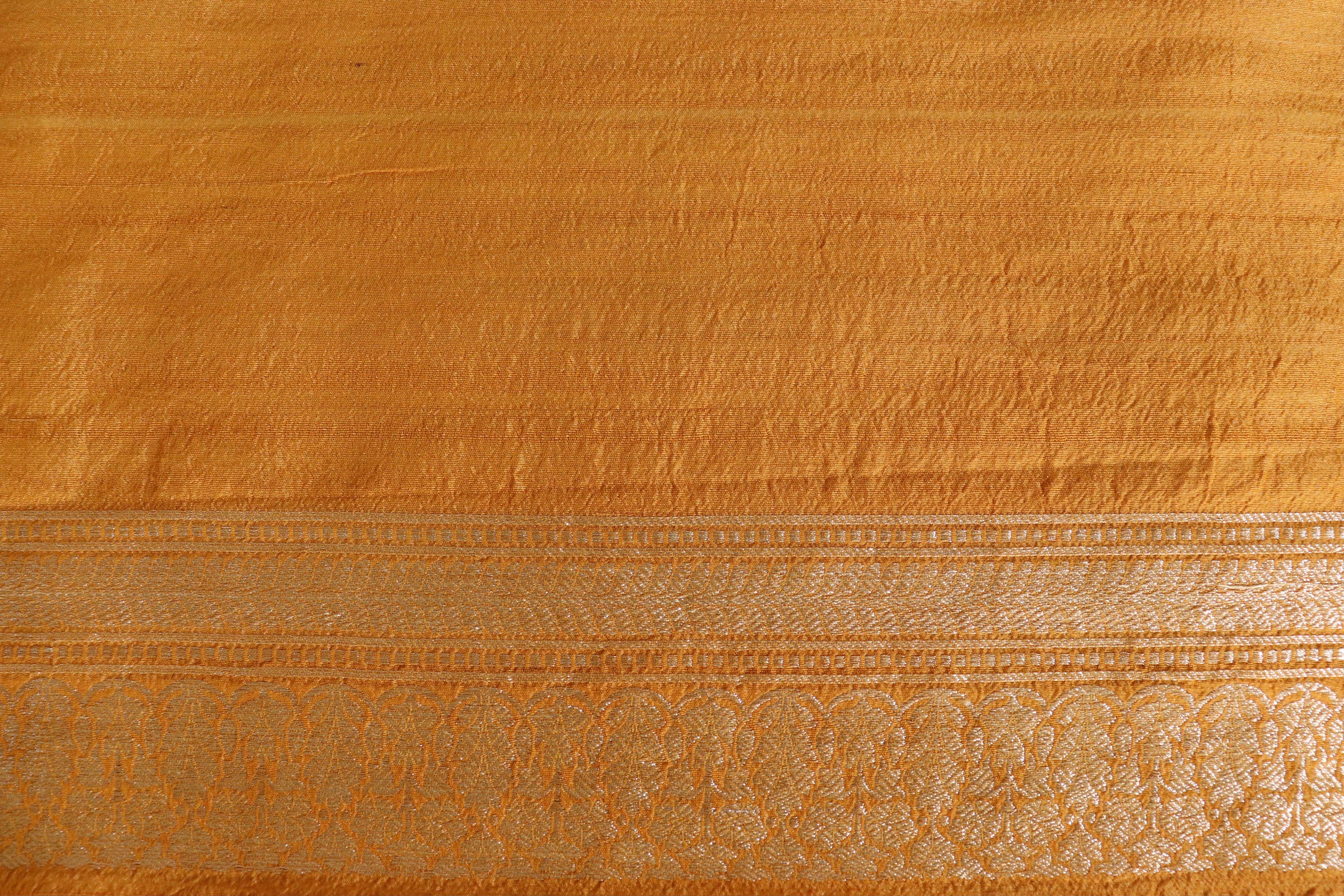 Marigold Floral Buti Pure Tussar Silk Handloom Banarasi Saree