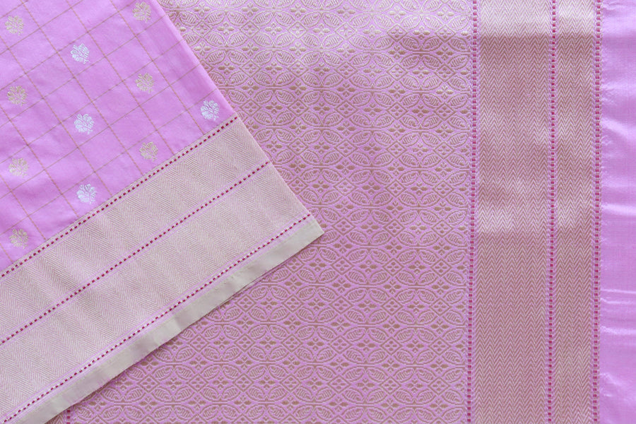 Pink Check Pure Silk Handloom Banarasi Saree