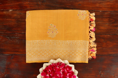 handloom Banarsi saree with buti motifs in Tussar silk