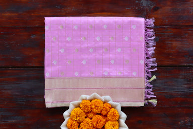 Pink handloom Banarsi saree with check motifs in pure silk