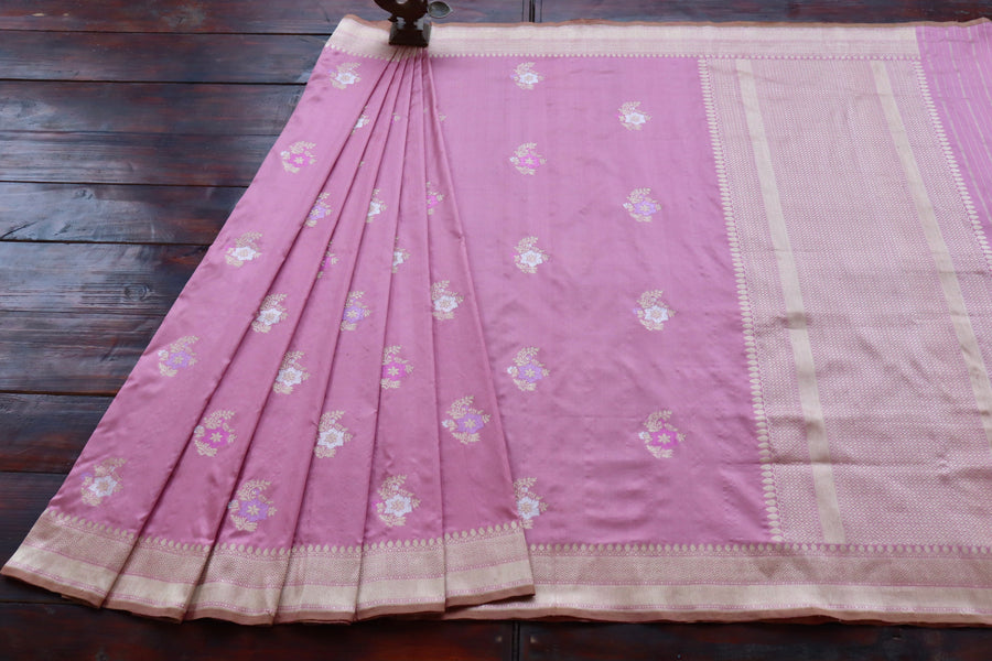 Taffy Pink Guldasta Motif Pure Silk Saree | Stuti Weaves