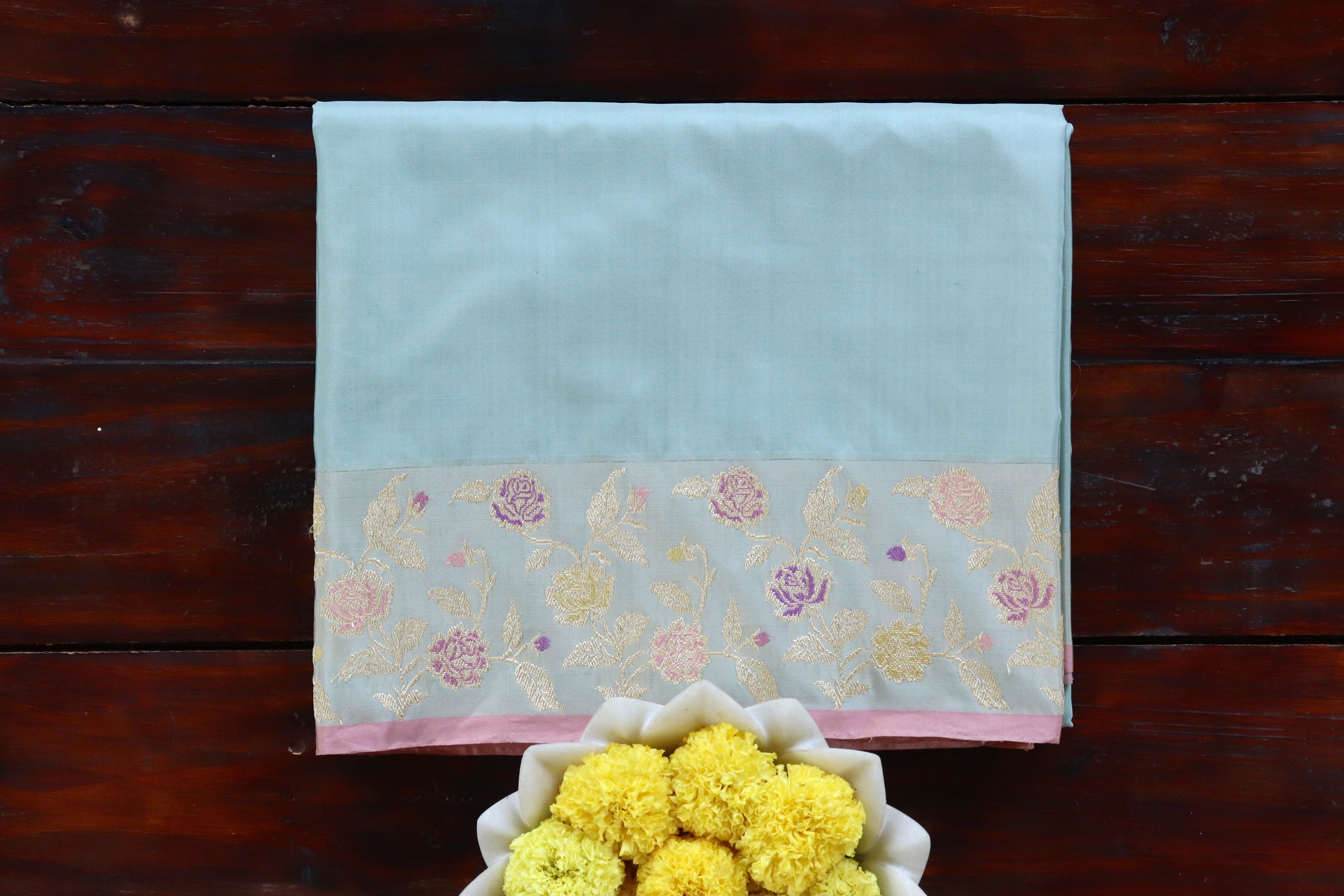 Baby Blue Kadhua Pure Katan Silk Handloom Banarasi Saree