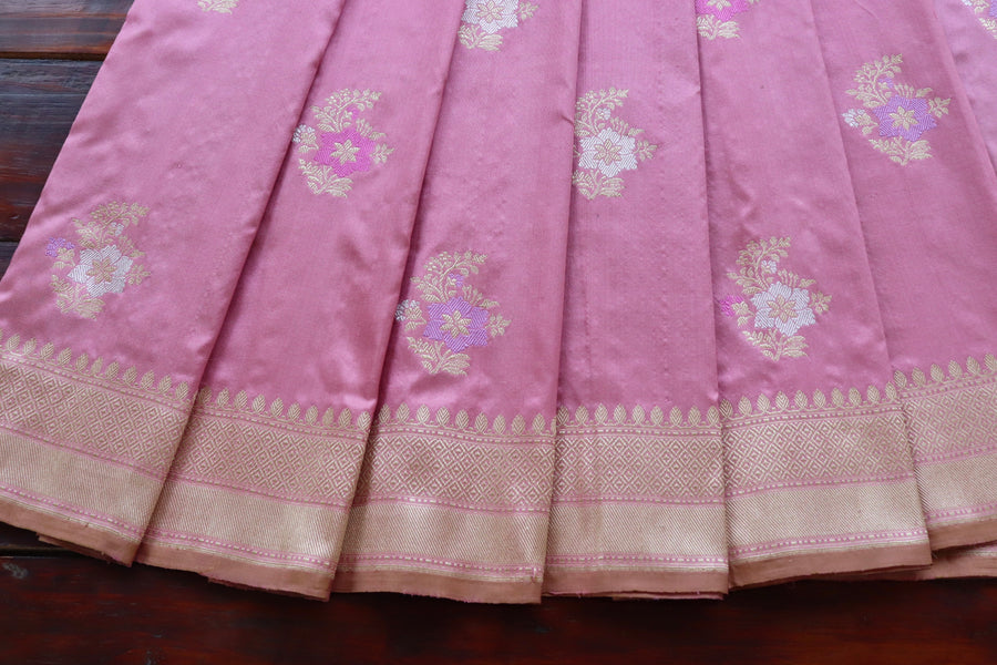 Taffy Pink Guldasta Motif Pure Silk Saree | Stuti Weaves