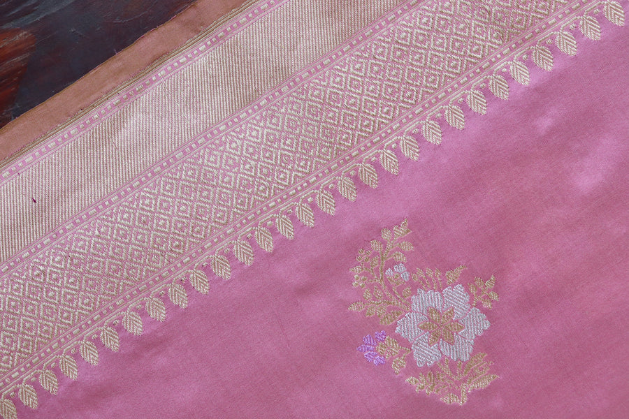 Taffy Pink Guldasta Motif Pure Silk Saree | Stuti Weaves