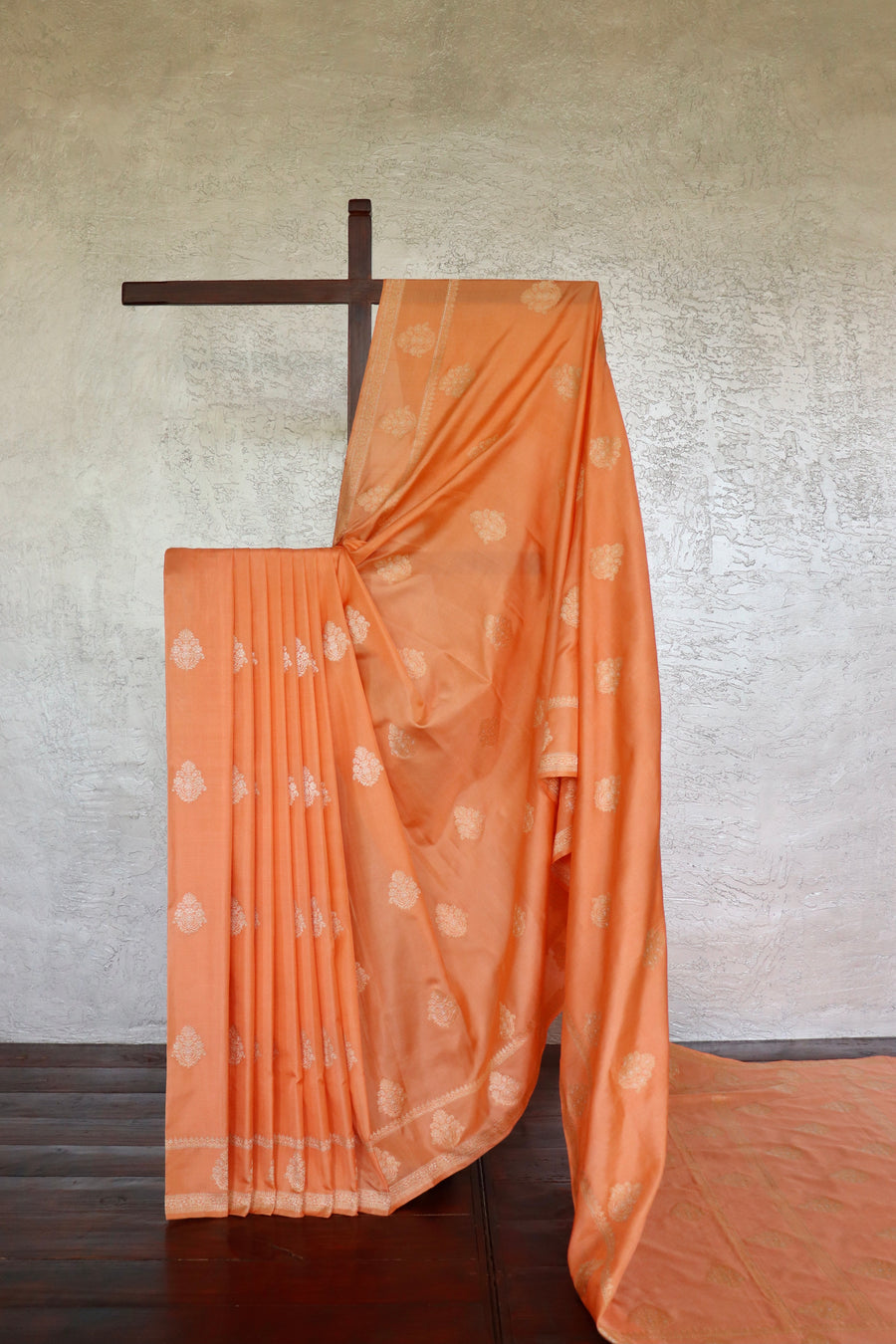 Peachish Orange Kadhua Motif Pure Silk Handloom Banarasi Saree